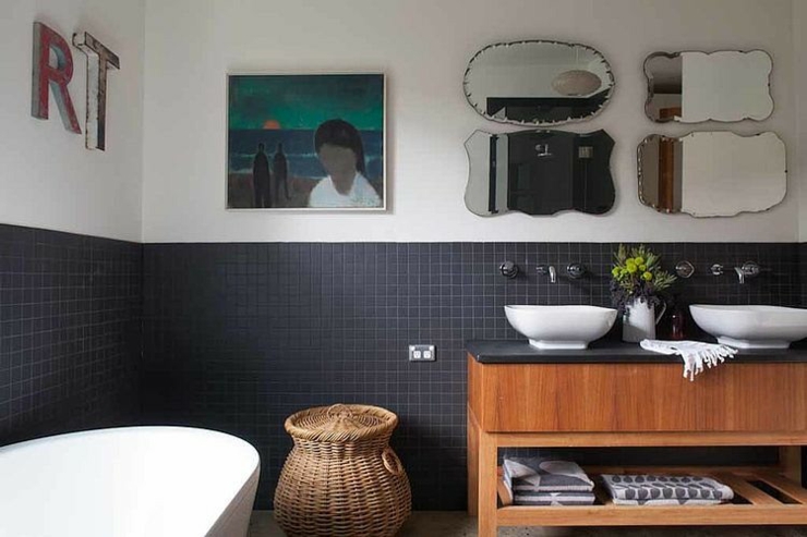 Salle de bains design minimaliste en gris et blanc touches rétro salle de bains design