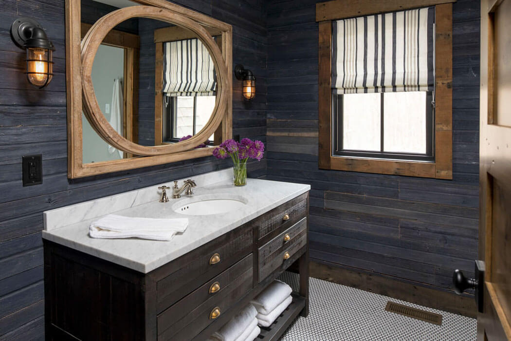 La salle de bain à la décoration minimaliste mais qui correspond au thème rustique de la maison idées déco rustique salle de bain maison secondaire