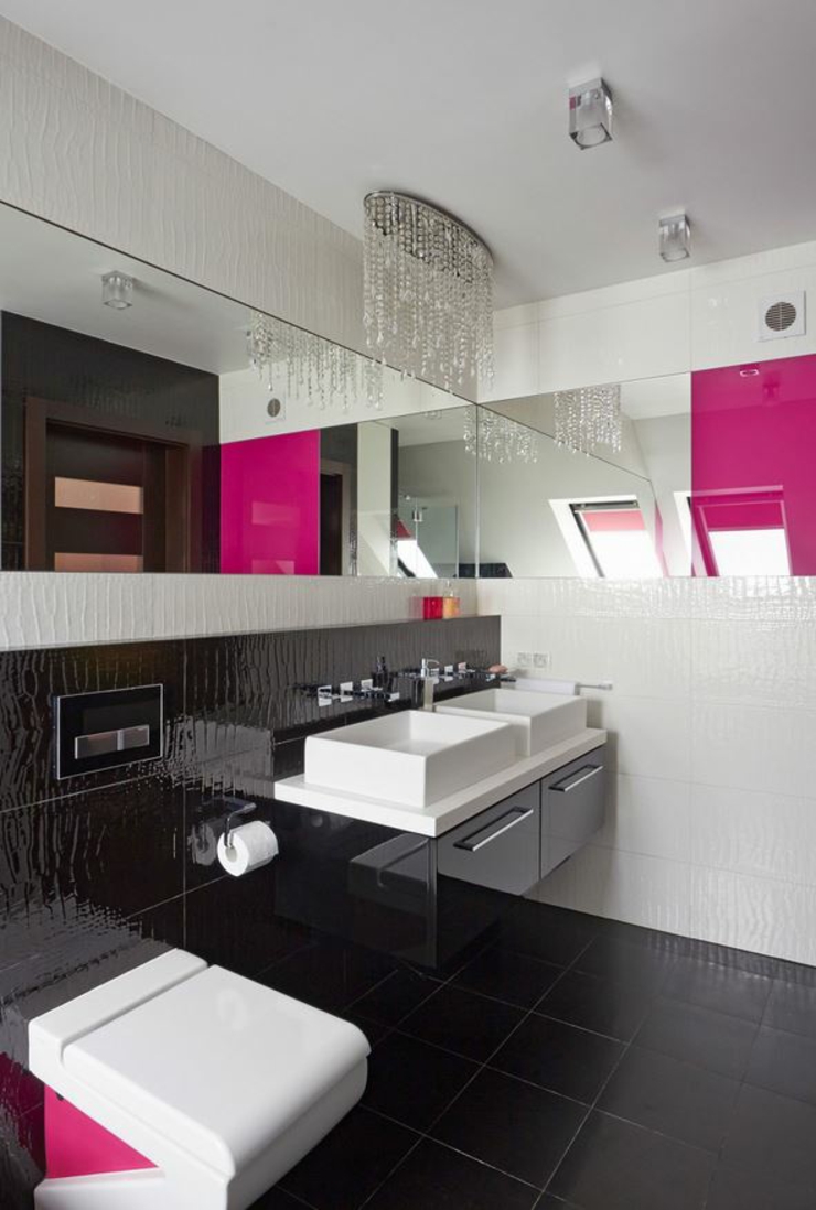 Salle de bains et toilettes en noir, blanc et fuchsia salle de bains toilettes en noir blanc fuchsia