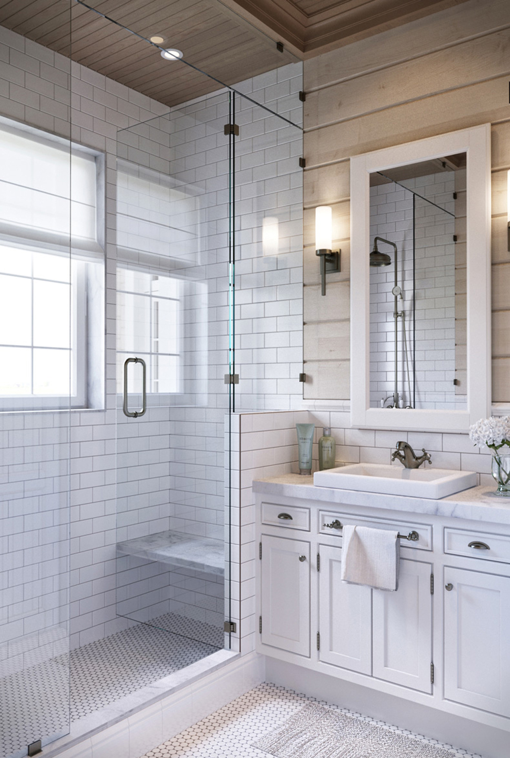 La salle de douche située au rez-de-chaussée de cette maison familiale salle de bain design douche spacieuse