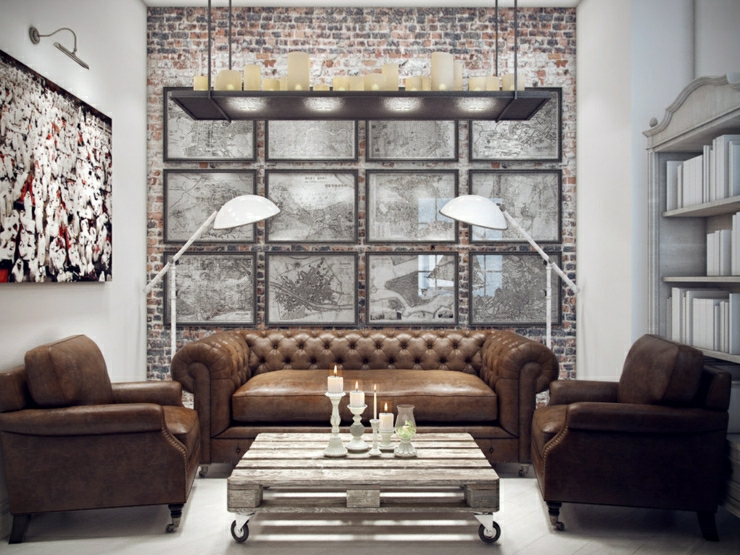 Salon à la déco masculine de cet appartement moderne déco british salon capitonné cuir