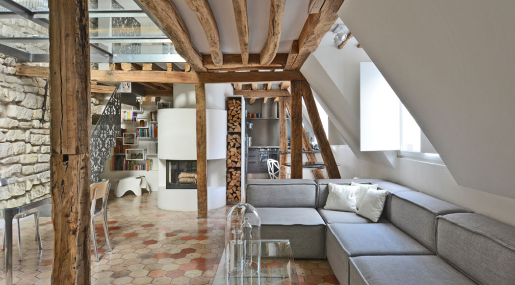 séjour salle à manger cuisine rez-de-chaussée duplex luxe