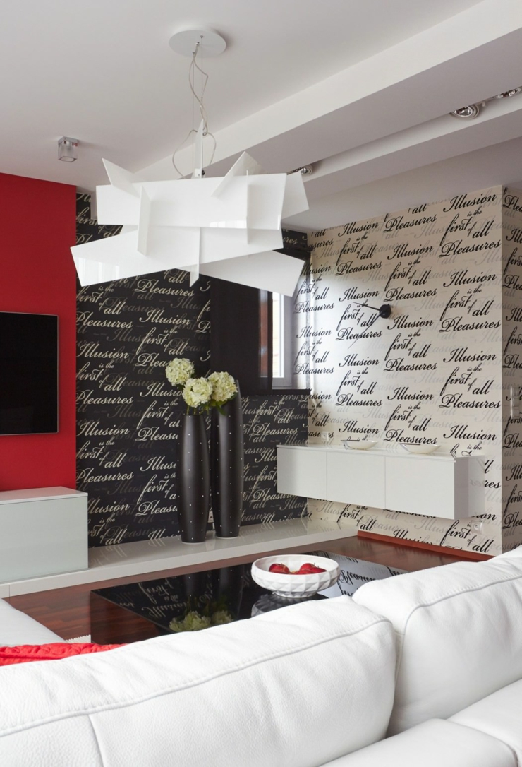 Déco maison originale en rouge, blanc et noir séjour moderne décoration noir blanc rouge