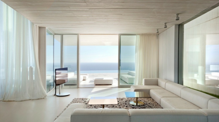 Intérieur de cette belle villa de luxe exotique séjour villa contemporaine d'architecte prestige