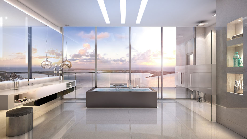 L’espace, la vue et la lumière – voici les points communs de ces penthouses de luxe salle de bain avec vue penthouse miami