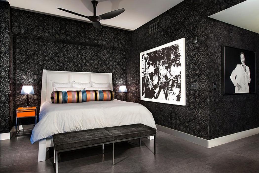 exemple décoration intérieur chambre moderne en gris