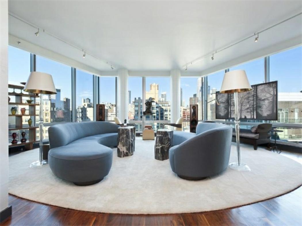 Pièce de vie principale à la vue panoramique superbe immobilier de luxe manhattan new york