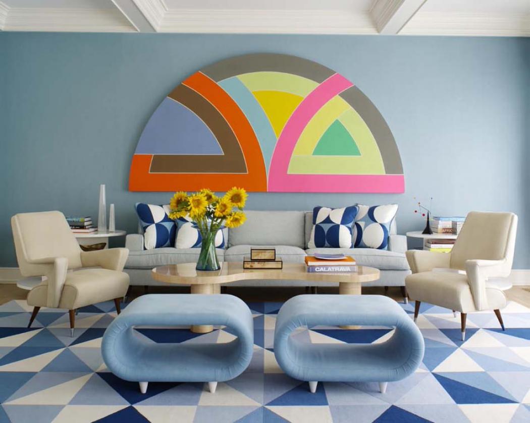 Séjour moderne maison secondaire de standing dans les Hamptons intérieur déco design influence mer