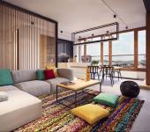 Séjour au mobilier et au design contemporain de cet appartement moderne citadin intérieur moderne créatif appartement de ville