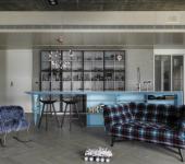 Cuisine ouverte avec long plan de travail faisant office de comptoir intérieur design appartement moderne minimaliste