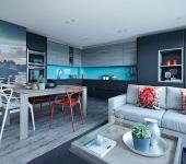 Séjour design de l’appartement luxueux cuisine turquoise appartement de ville