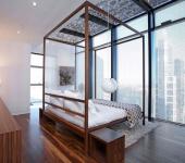 Penthouse luxe avec vue sur la ville de Sydney et ameublement épuré de prestige design intérieur luxe chambre avec vue