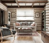 Datcha russe construite en bois brut Intérieur rustique bois massif