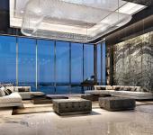 Un salon classe offrant une vue prise sur le littoral de Miami - Floride penthouse miami de luxe avec vue
