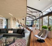 Après la rénovation loft effectuée - somptueux salon avec vue sur le jardin intérieur design intérieur créatif industriel loft rénové