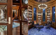 Bibliothèque & salon de musique installé dans la petite tour donnant sur la cour intérieure bureau bibliothèque maison toscane demeure de luxe manoir