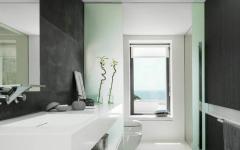 salle de douche d'eau en noir et blanc luxe