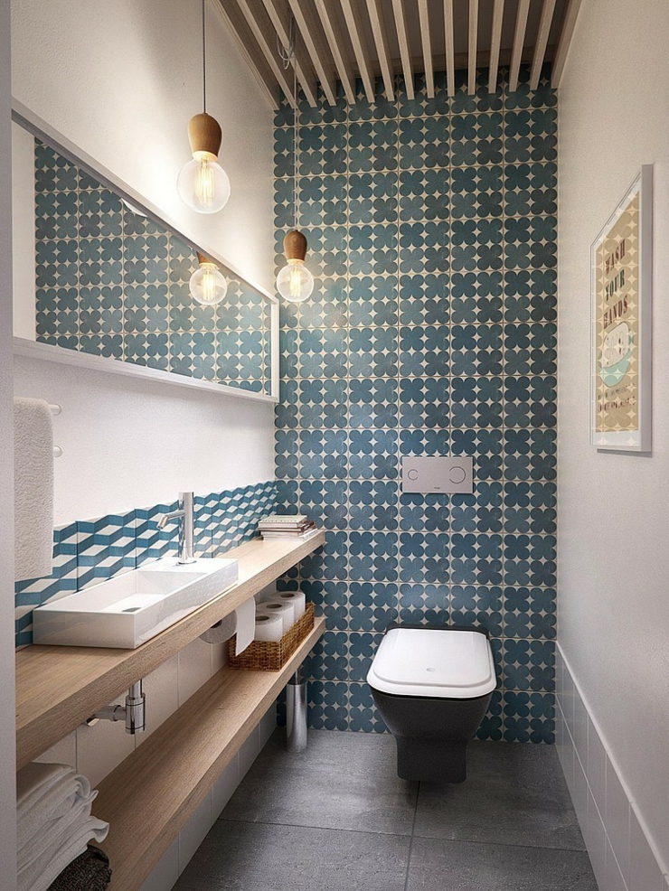 Les toilettes avec le petit lavabo pour les mains design conception toilettes original