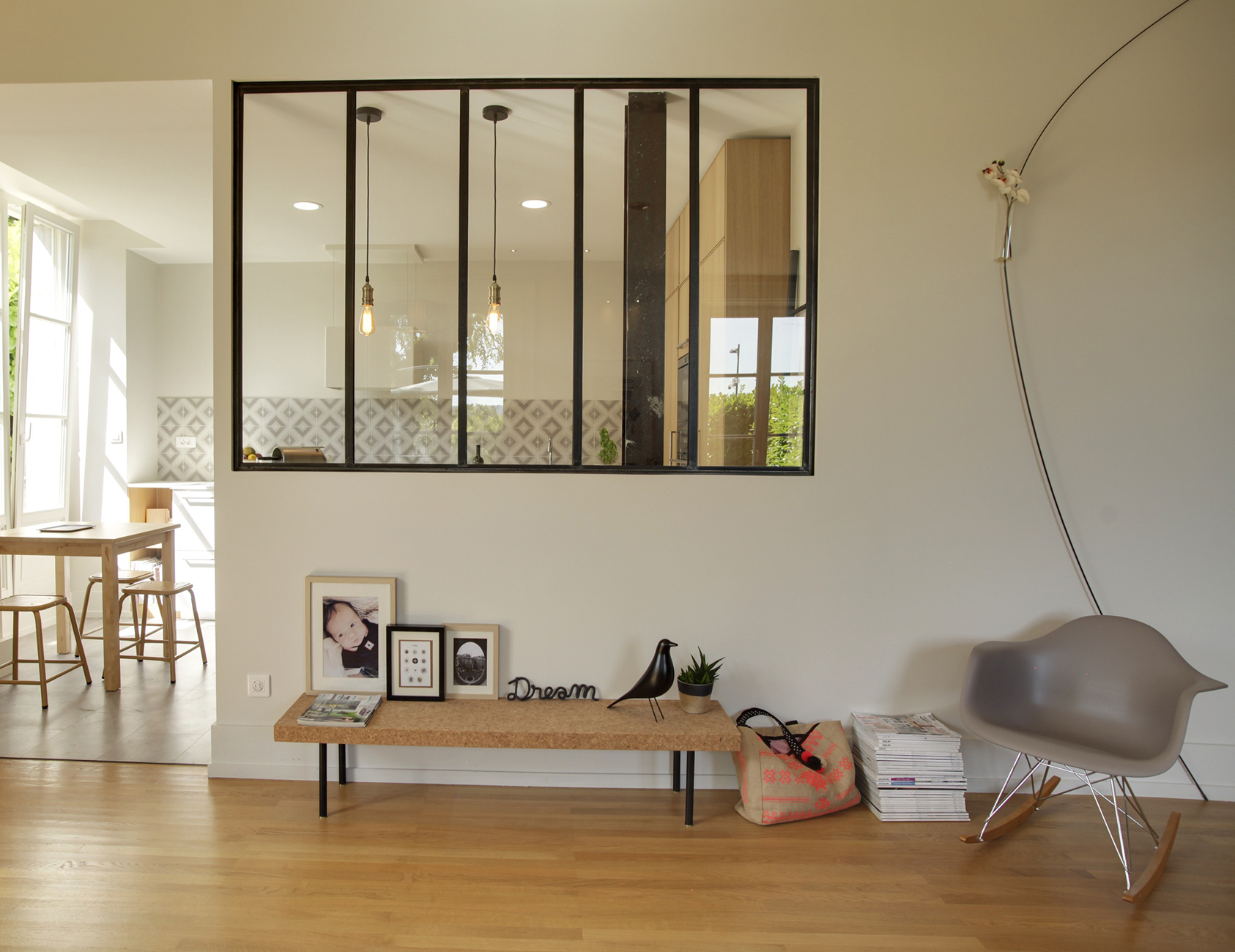 verrière cuisine rénovée design appartement familiale de ville