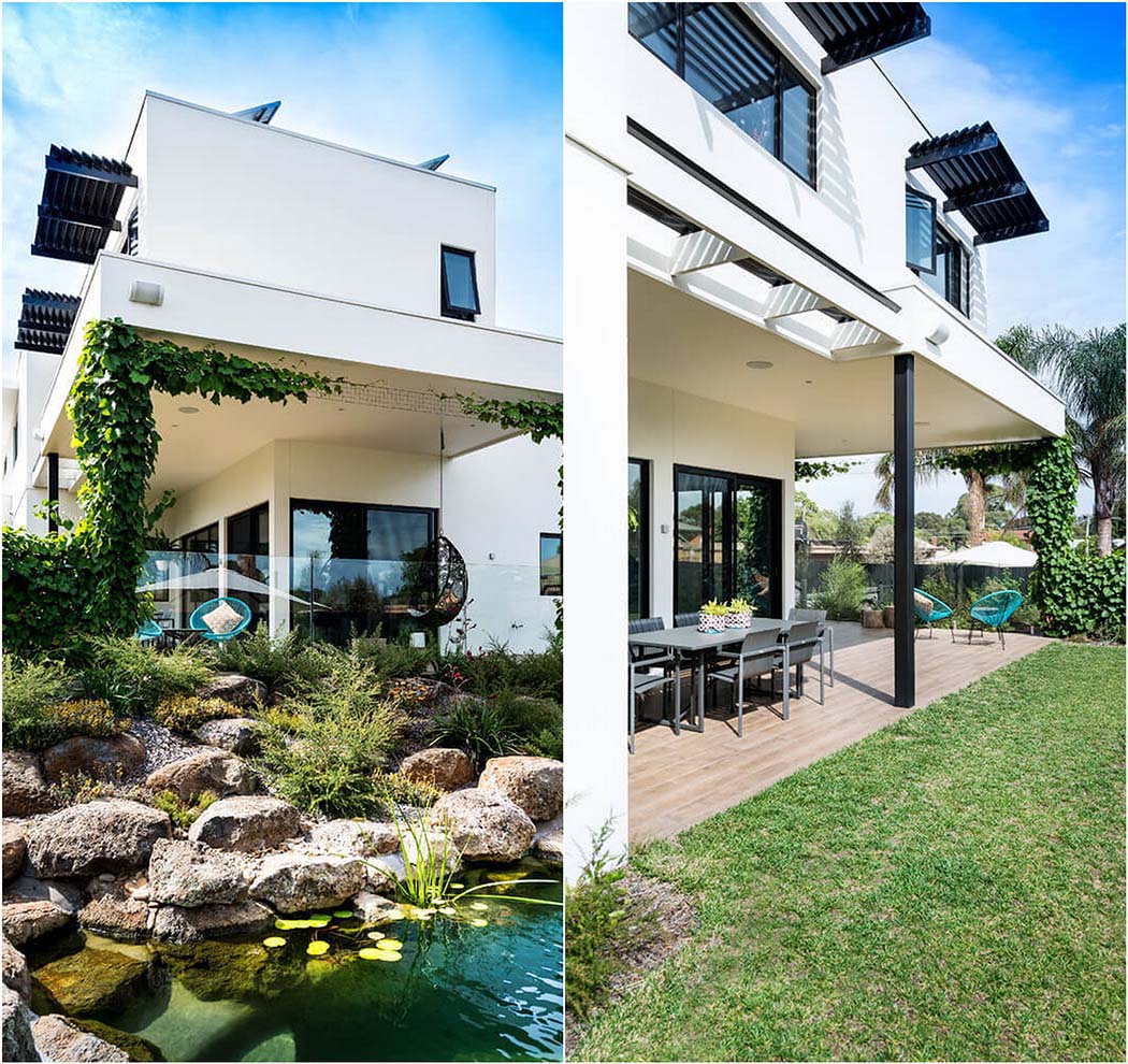 Deux niveaux et une architecture résidentielle aux traits créatifs pour une vie agréable de tous les jours maison d'architecte banlieue de grande ville
