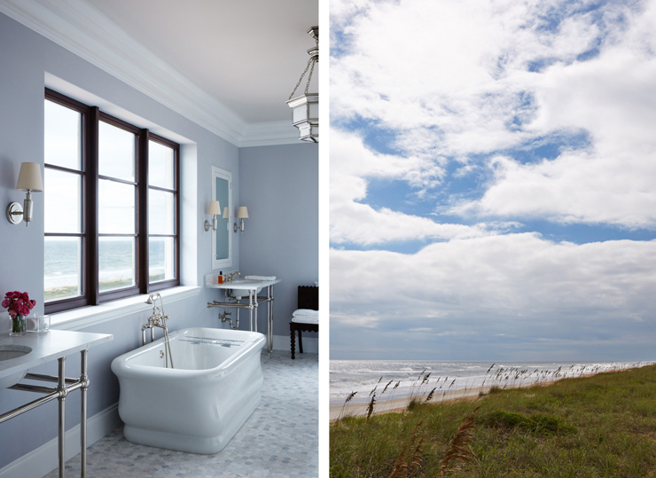Une des salles de bains et la belle vue sur la plage depuis la maison maison familiale de standing plage