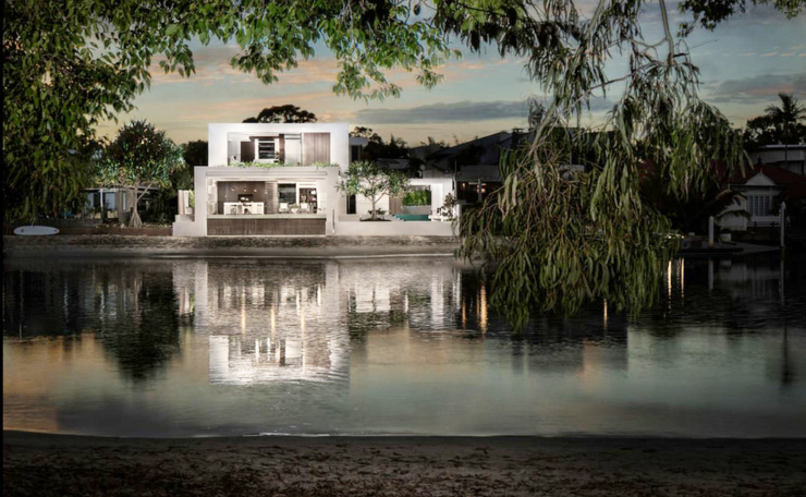 White box – résidence unique vue de nuit architecture moderne contemporaine maison